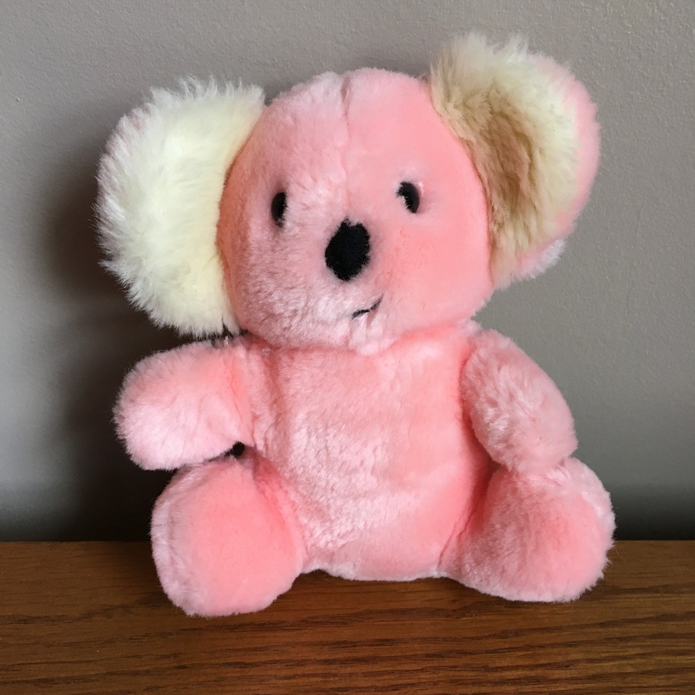 Vintage Pink Koala Plush Toy Small Fluffy Cream Ears Stuffed Animal 6" Tall